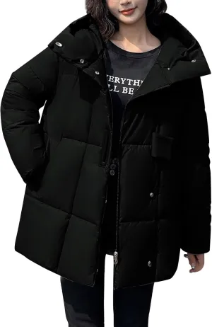 Women's Winter Down Jacket Long Quilted Puffer Coat Warm Zipper Hooded Slim Fit Outerwear Winter Long Coat Jacket