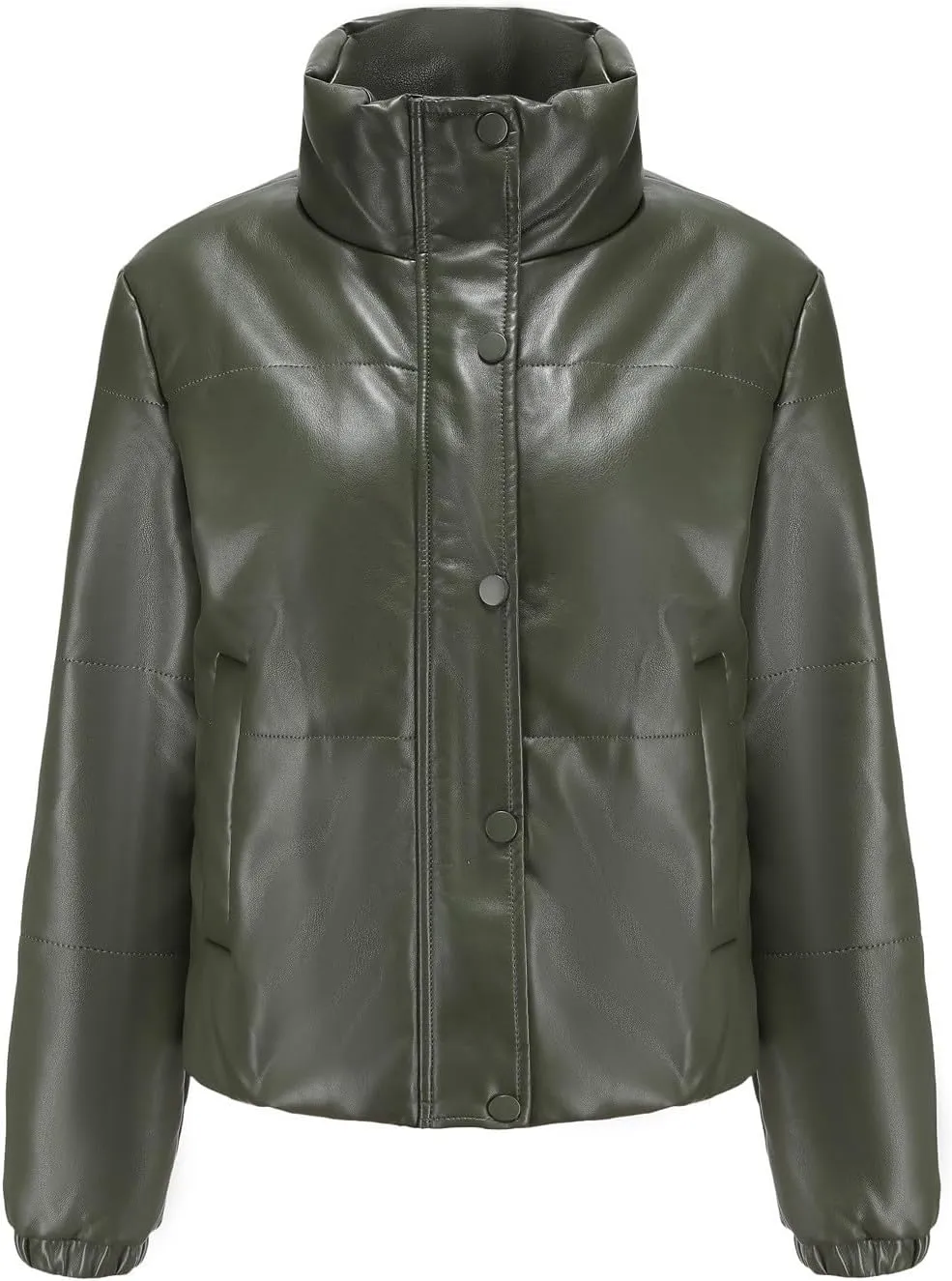 Women's Winter Puffer Jacket Long Sleeve Zip Up Quilted Baggy Warm Short Puffer Down Coats Hooded with Pockets