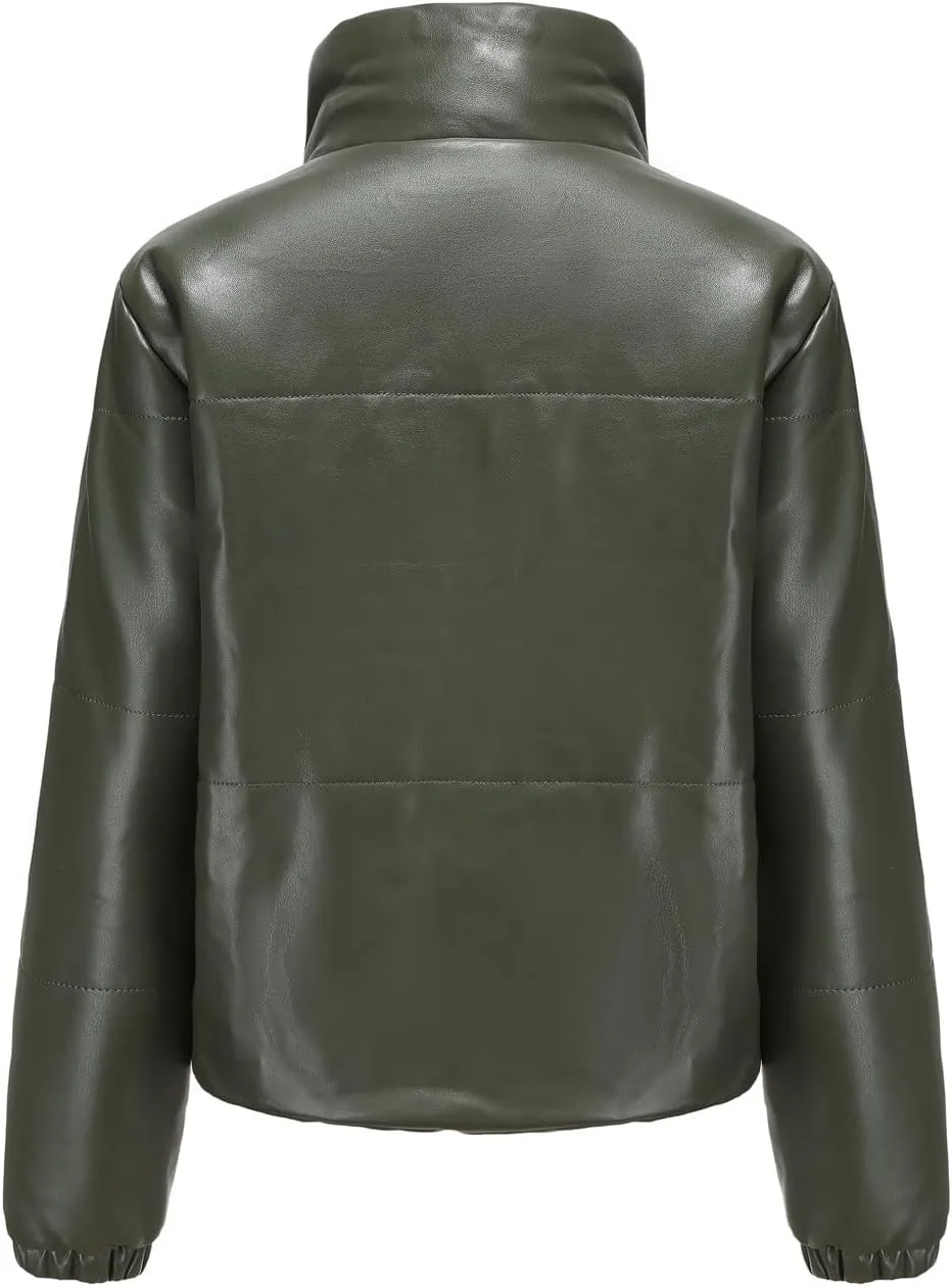 Women's Winter Puffer Jacket Long Sleeve Zip Up Quilted Baggy Warm Short Puffer Down Coats Hooded with Pockets