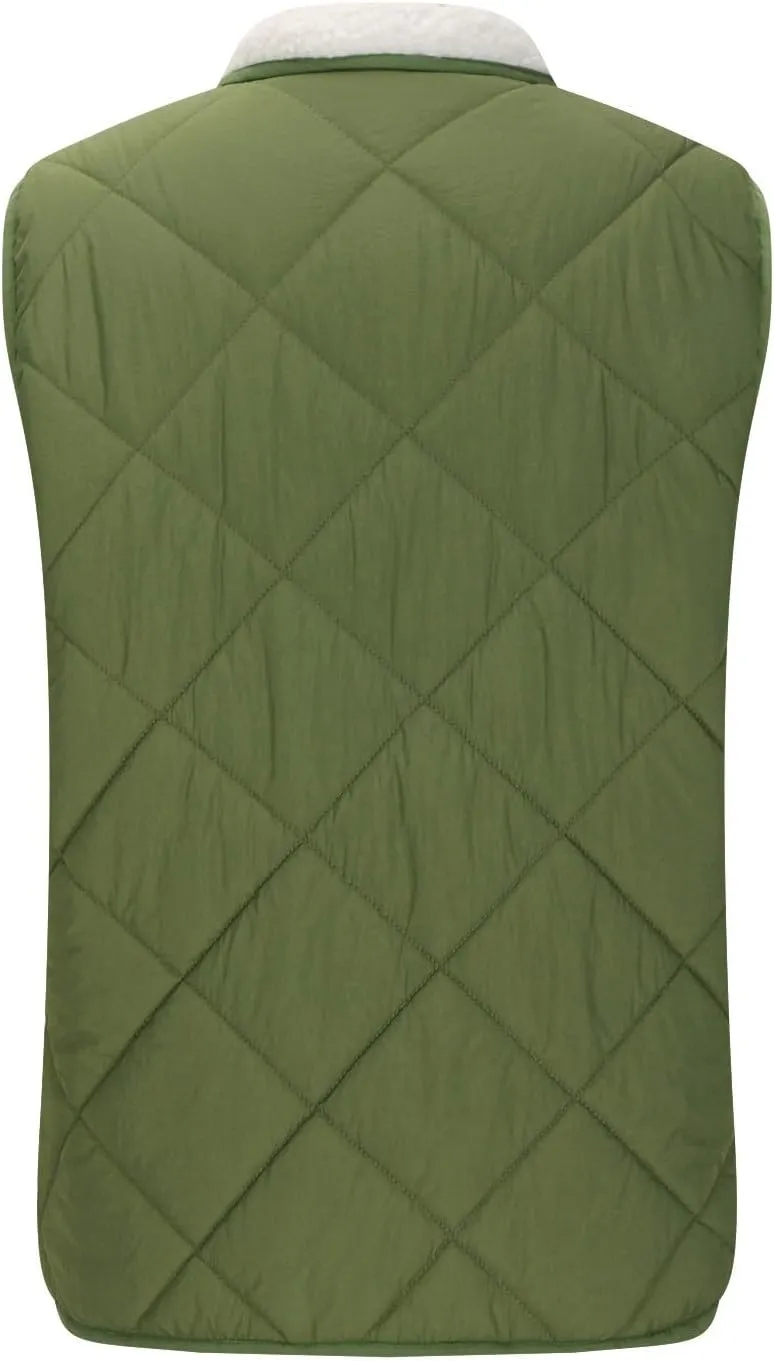 Women's Winter Quilted Vest Sherpa Sherpa Lined Zip Up Puffer Vest Jacket Sleeveless Outerwear Coats with Pockets