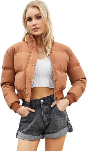Women's Winter Short Puffer Jackets Lightweight Stand Collar Zip Up Down Coat Warm Quilted Jackets