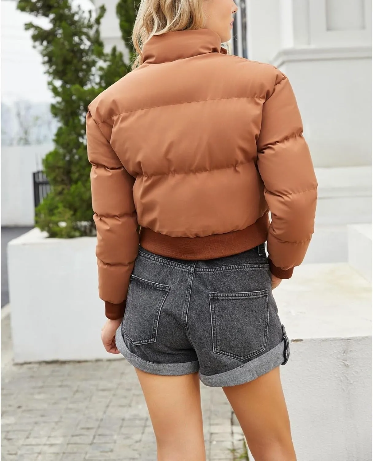 Women's Winter Short Puffer Jackets Lightweight Stand Collar Zip Up Down Coat Warm Quilted Jackets