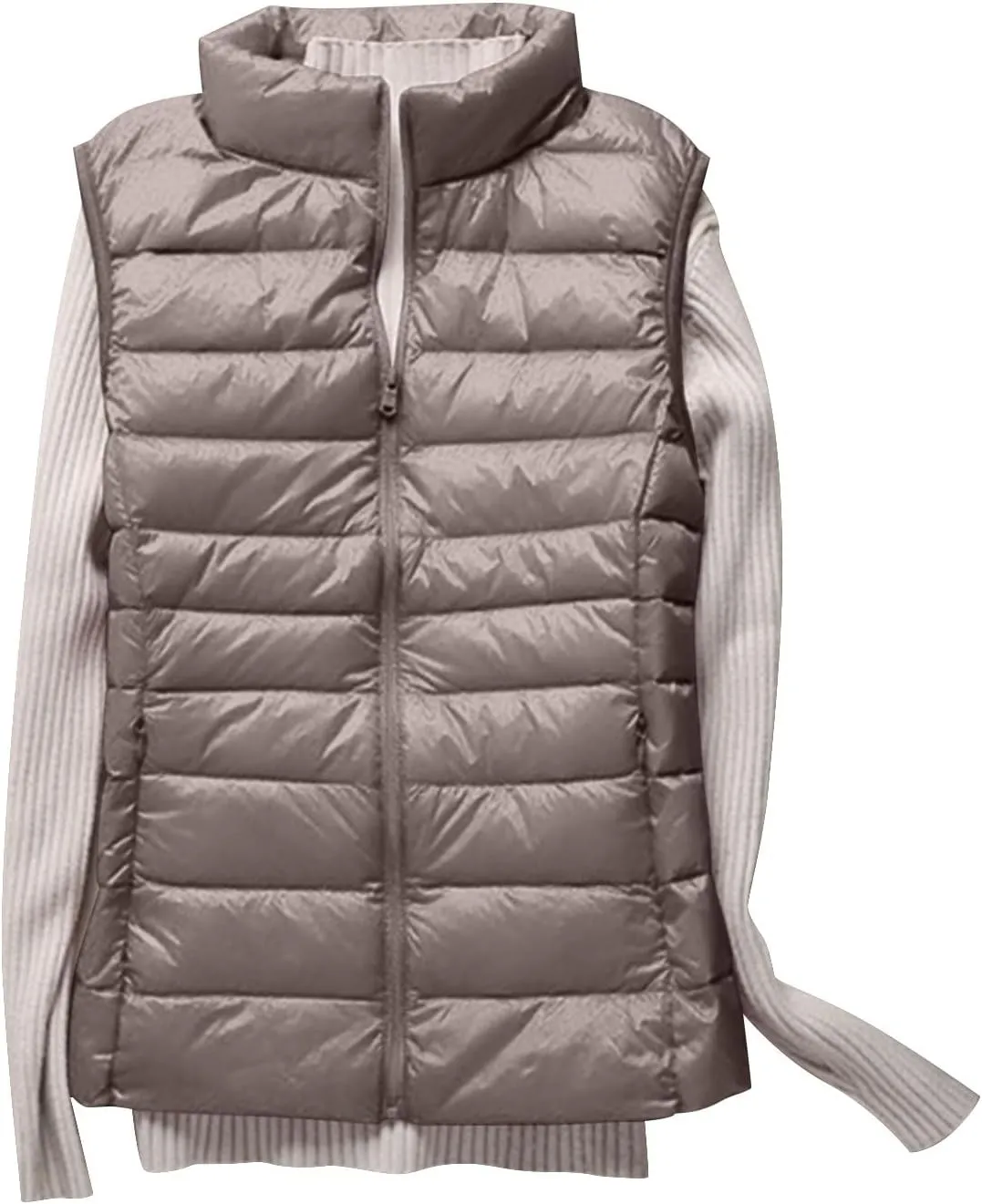 Womens Zip Up Warm Puffer Jacket Vest Oversized Lightweight Y2k Sleeveless Outerwear Plus Size Fall Fashion 2024