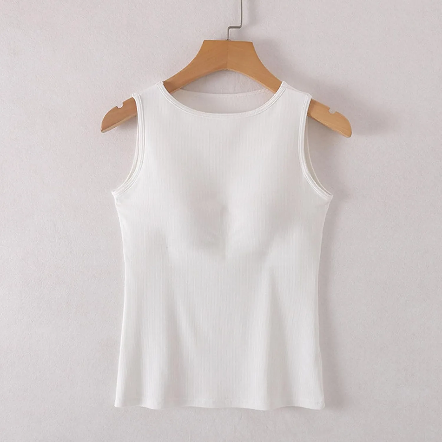 Womne Ribbed Tank Top with Built in Bra Sleevless Slim Fitted Push Up Padded Bra Tanks Shirt Teen Girls Basic Tee