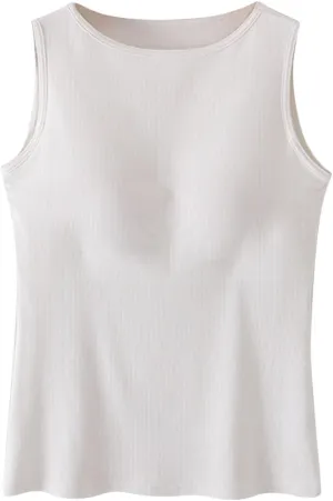 Womne Ribbed Tank Top with Built in Bra Sleevless Slim Fitted Push Up Padded Bra Tanks Shirt Teen Girls Basic Tee