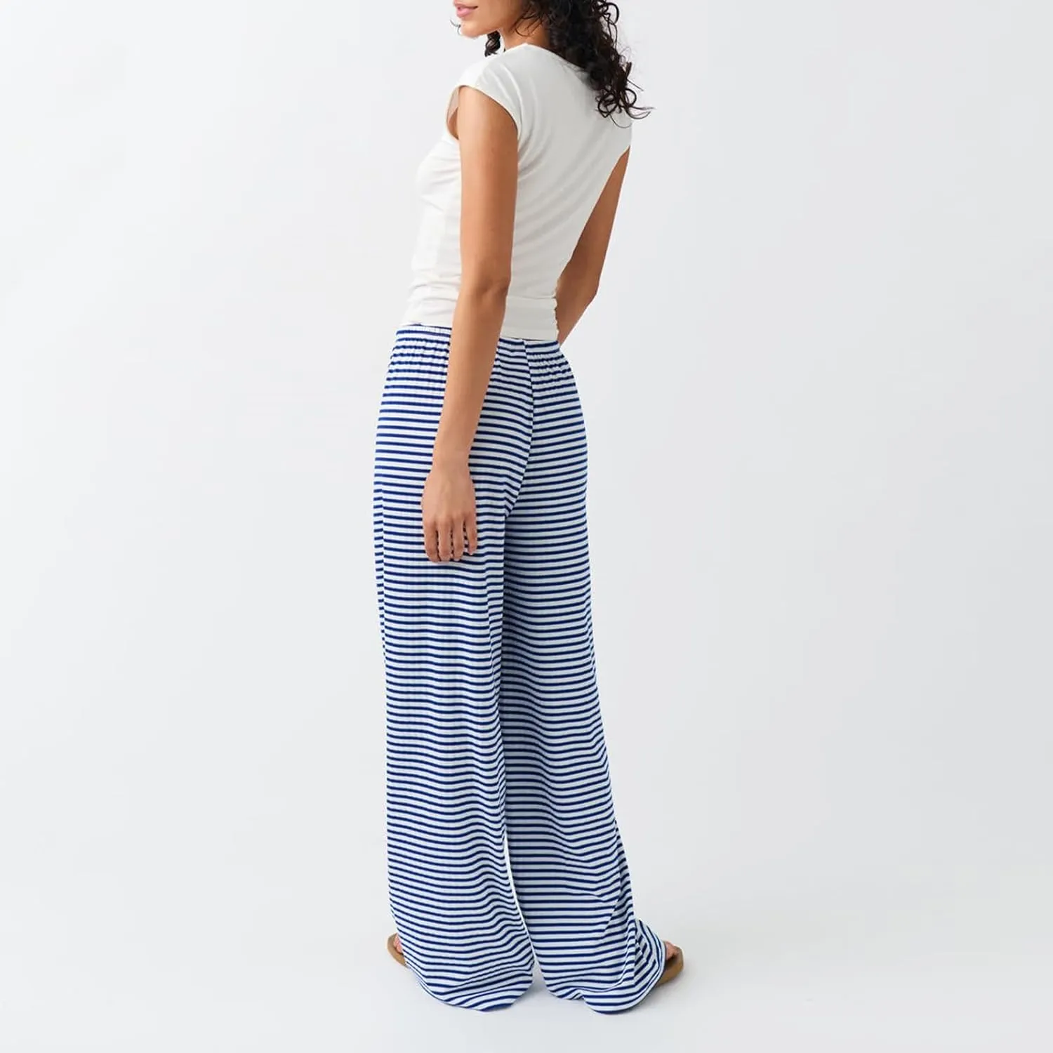 Y2k Striped Pants for Women Wide Leg Drawstring Elastic Low Rise Pajama Pants Lounge Wear Trousers