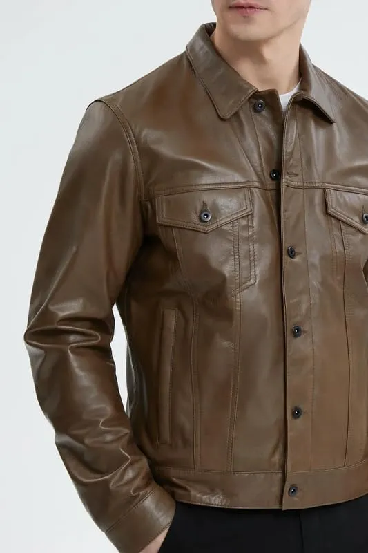 Yolo Jackets Real Lambskin Classic Shirt Style Trucker Leather Jackets for Men - Mens Leather Jacket