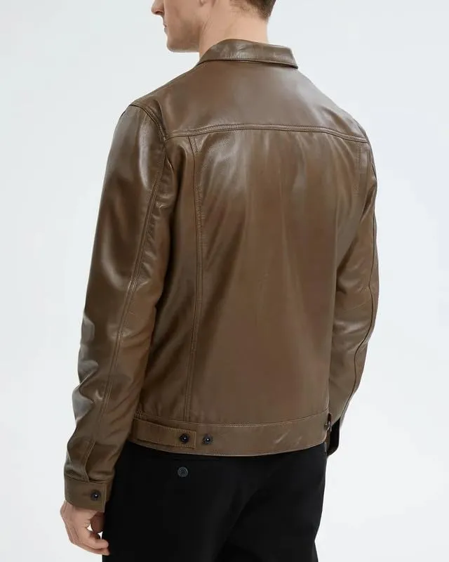 Yolo Jackets Real Lambskin Classic Shirt Style Trucker Leather Jackets for Men - Mens Leather Jacket