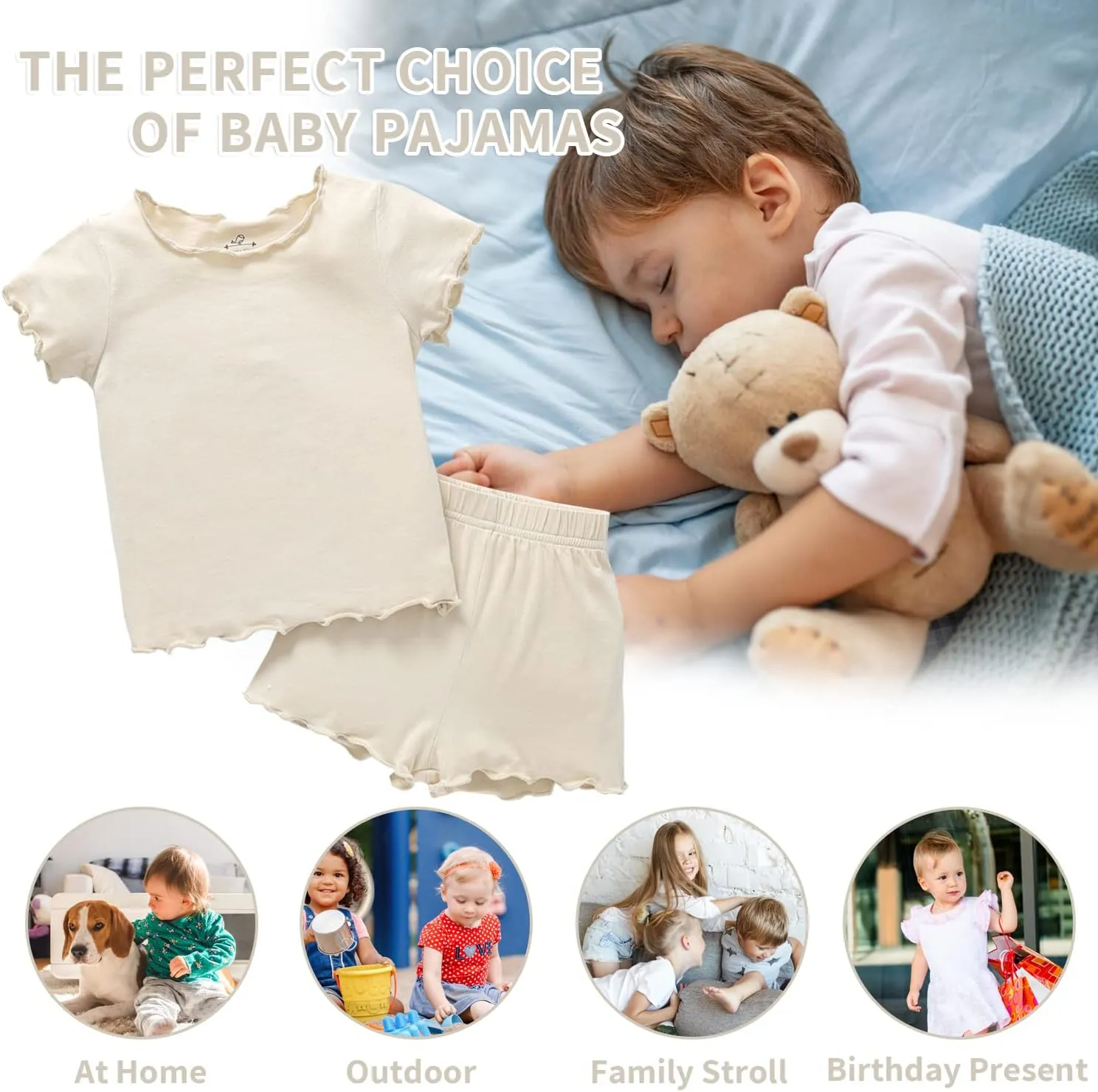 Zanie Kids Toddler Pajamas for Boys Girls Summer Baby Short Sleeves Pjs Cotton Sleepwear Bamboo Viscose