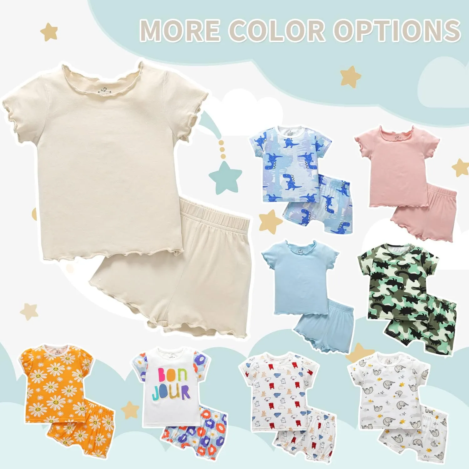 Zanie Kids Toddler Pajamas for Boys Girls Summer Baby Short Sleeves Pjs Cotton Sleepwear Bamboo Viscose