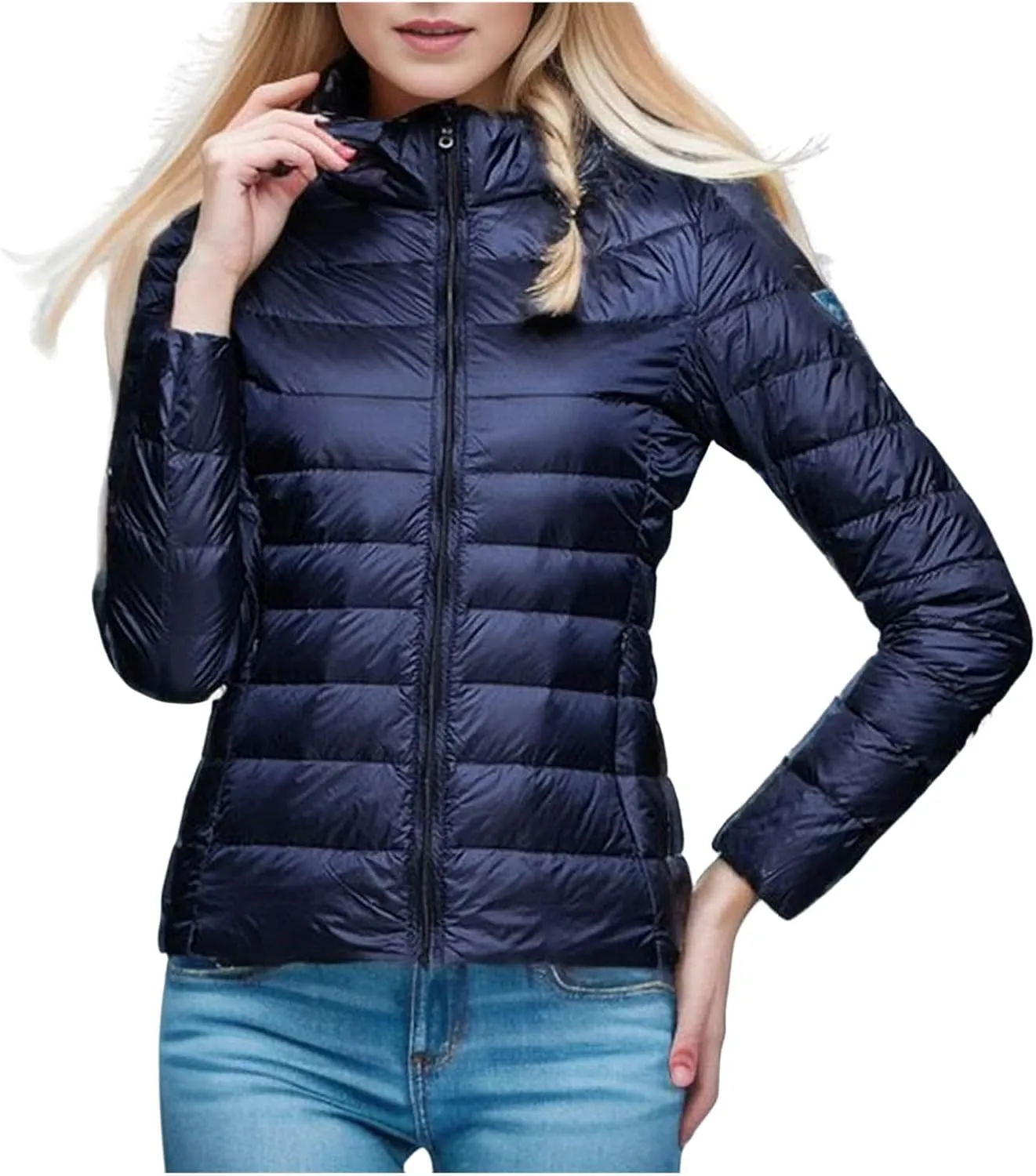 ZWRXW Down Jacket for Women Short Lightweight Duck Down Quilted Stand Collar Puffer Coats Packable Winter Outerwear