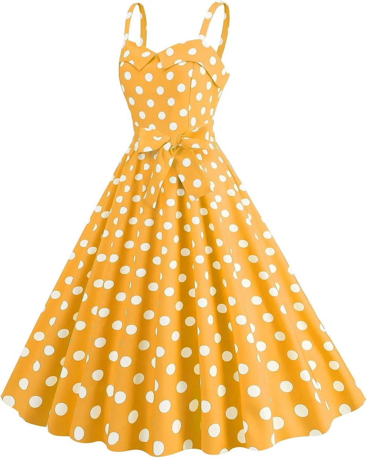 ZYXTIM Women Vintage Polka Dot 1950s Rockabilly Swing Dress Sleeveless V Neck Belt Wrap Floral Evening Cocktail Swing Dress