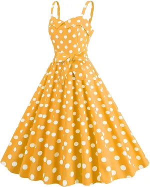 ZYXTIM Women Vintage Polka Dot 1950s Rockabilly Swing Dress Sleeveless V Neck Belt Wrap Floral Evening Cocktail Swing Dress
