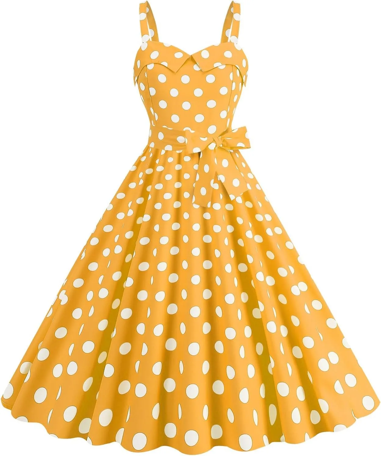 ZYXTIM Women Vintage Polka Dot 1950s Rockabilly Swing Dress Sleeveless V Neck Belt Wrap Floral Evening Cocktail Swing Dress